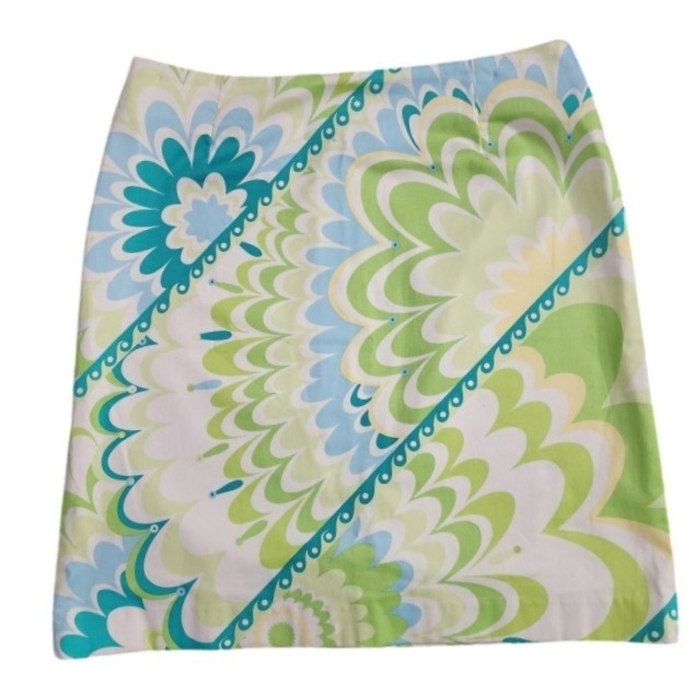 Melly M A-Line‎ Mini Skirt Womens 6 Green Blue Psychedelic Floral Retro